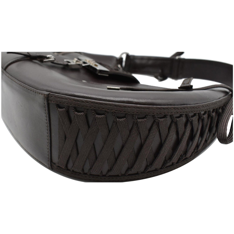 Christian Dior Lace Up Admit It Leather Hobo Bag Dark Brown