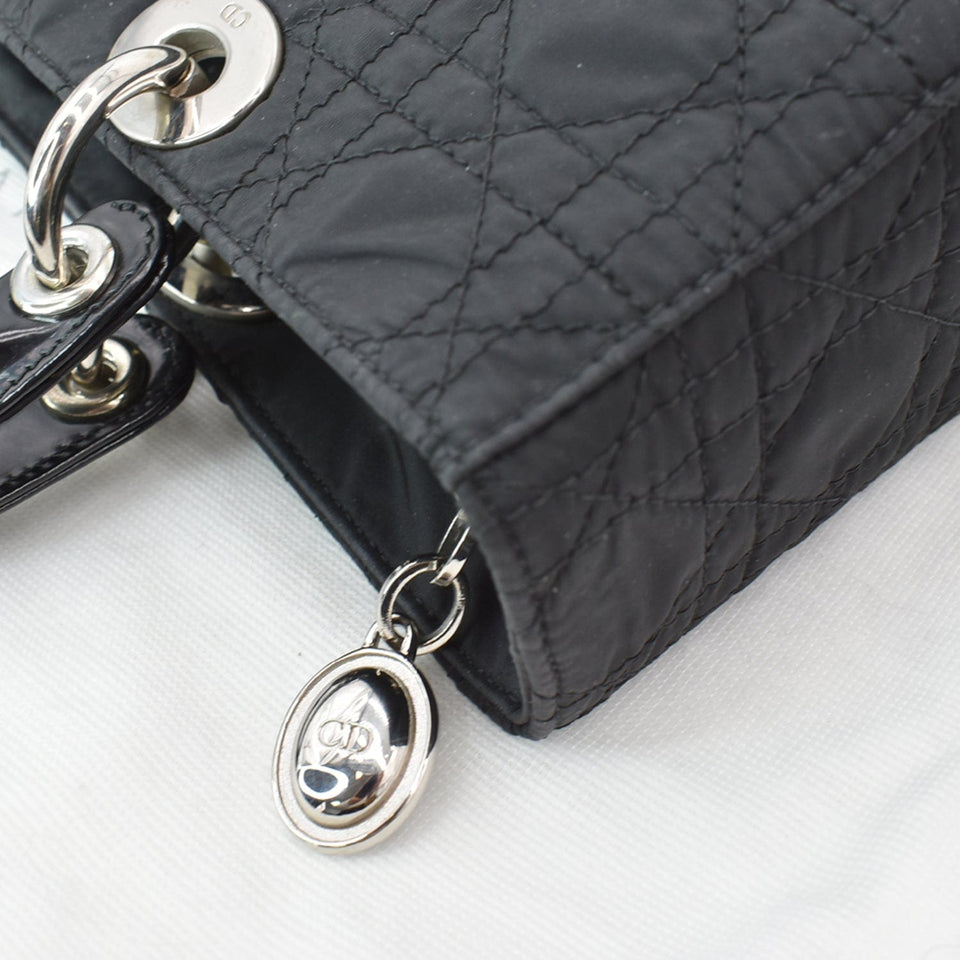 Christian Dior Lady Dior Vintage Nylon Cannage Canvas Tote Bag Black