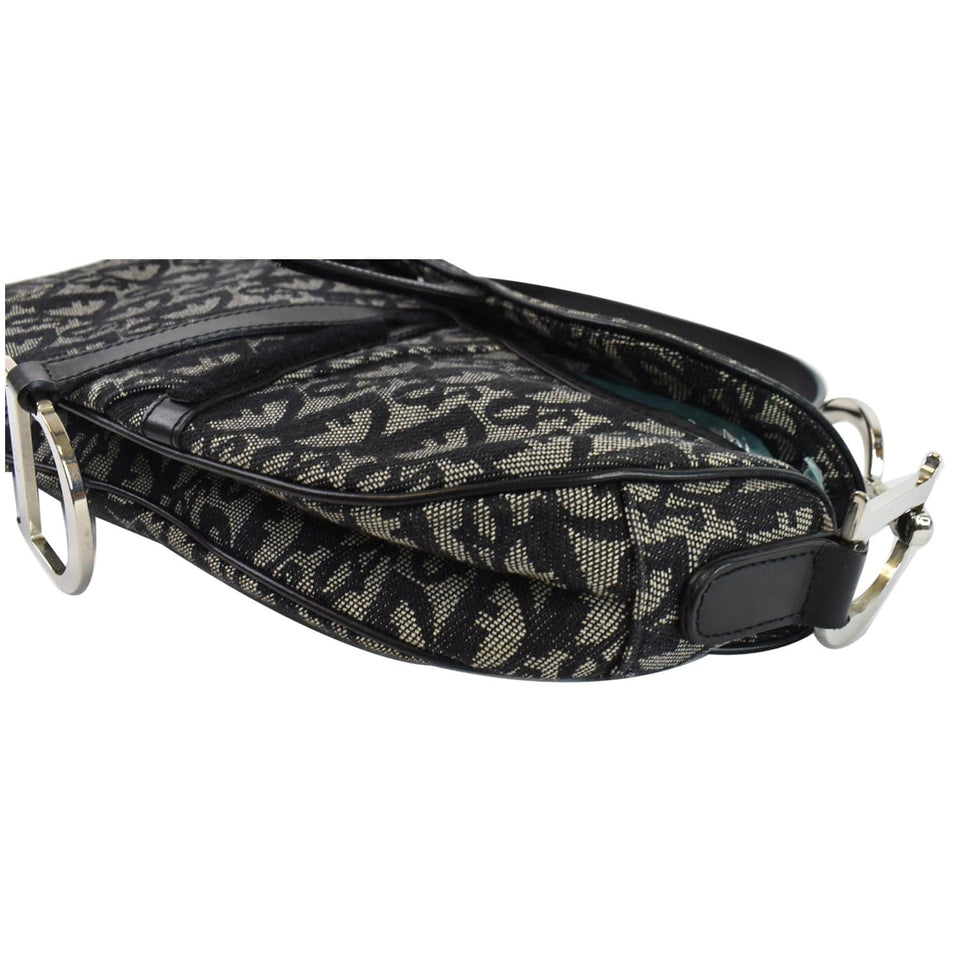 Christian Dior Saddle Oblique Jacquard Shoulder Bag Black