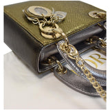 Christian Dior Mini Lady Dior Lizard Print Chain Shoulder Bag Metallic Gold