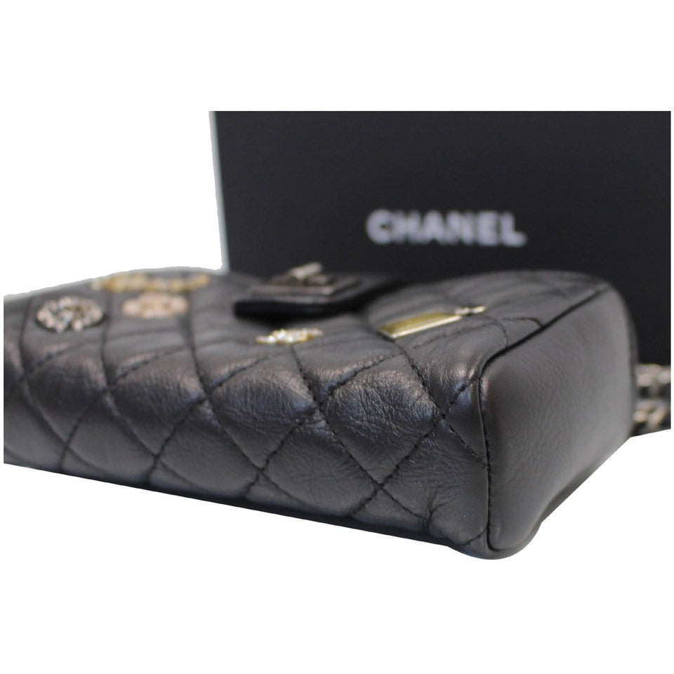 Chanel Reissue Lucky Charm Quilted Leather Chain Crossbody Clutch Bag Black