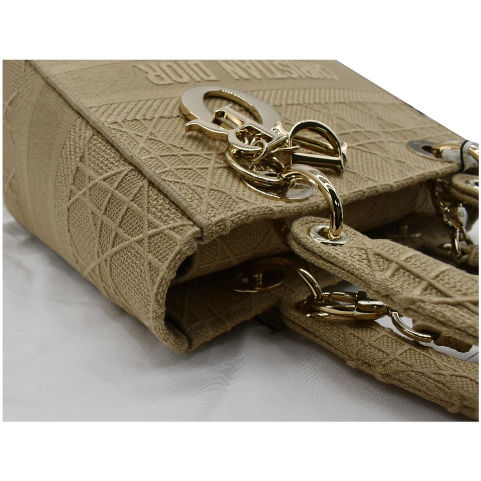 Christian Dior Medium Lady D-Lite Embroidered Canvas Shoulder Bag Beige