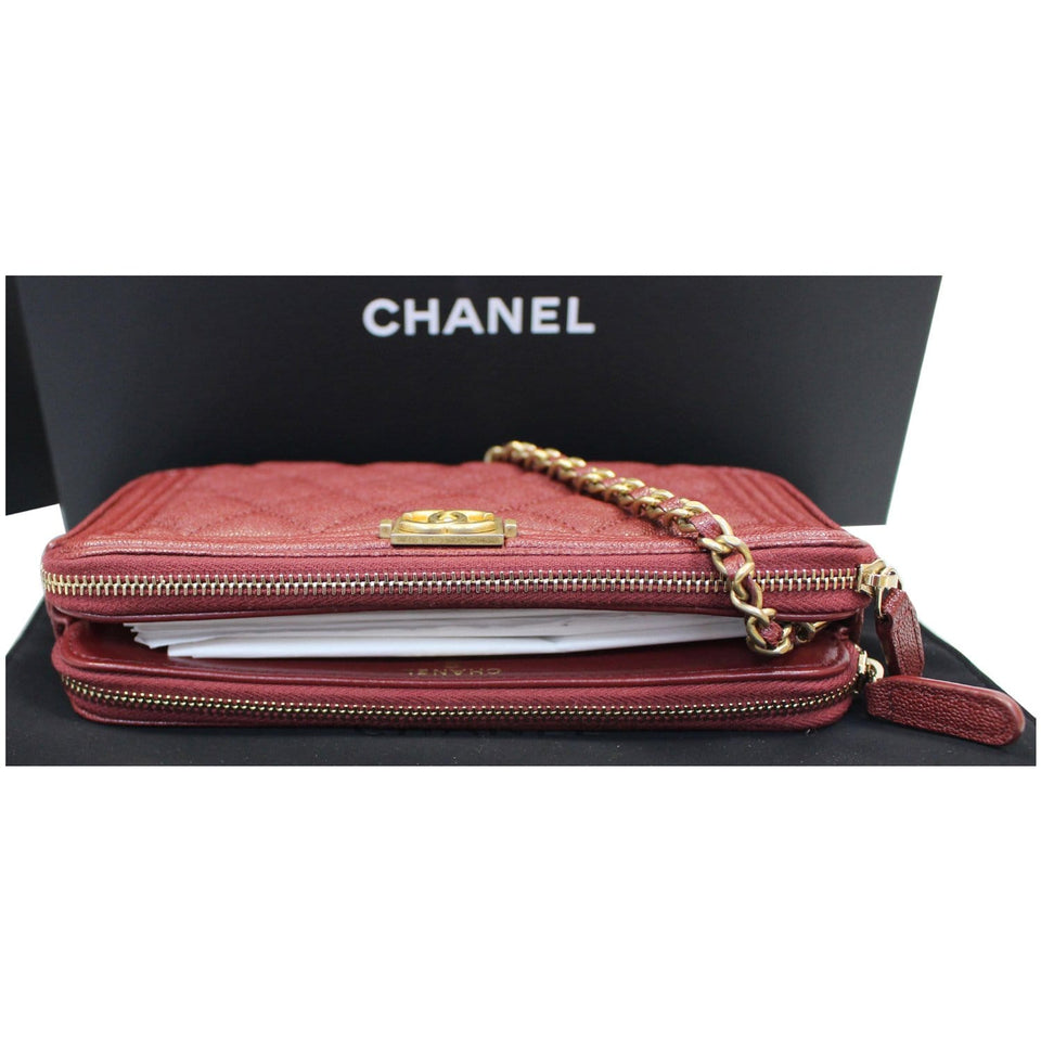 Chanel Small Boy Caviar Quilted Clutch With Chain Shoulder Bag Red