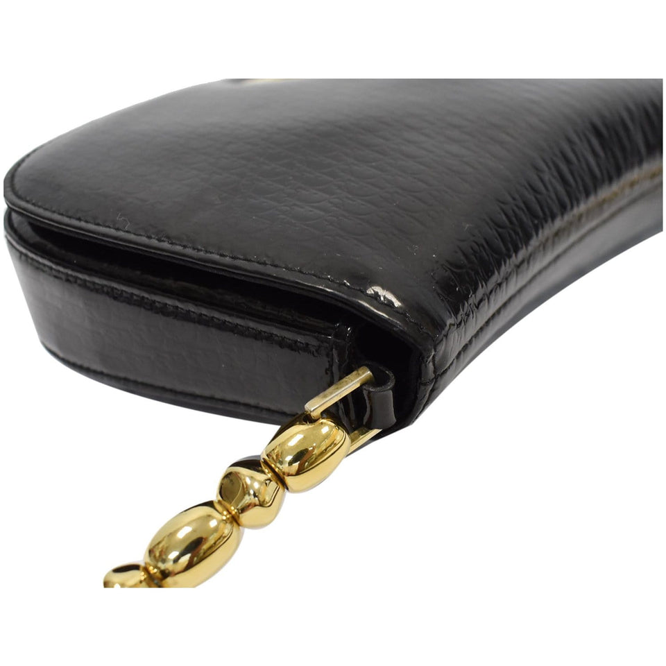 Christian Dior Maris Pearl Patent Monogram Shoulder Bag Black