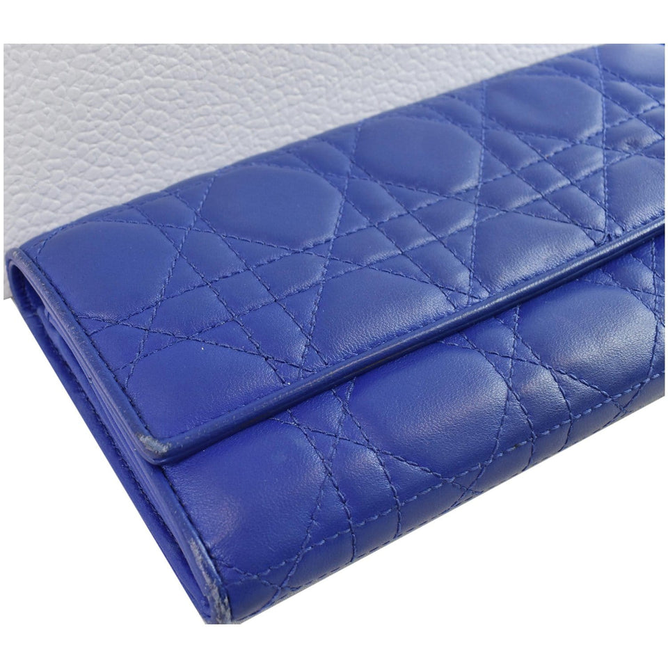 Christian Dior Cannage Lady Dior Charm Leather Wallet Blue