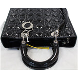 Christian Dior Lady Dior Large Quilted Patent Leather Shoulder Bag Black
