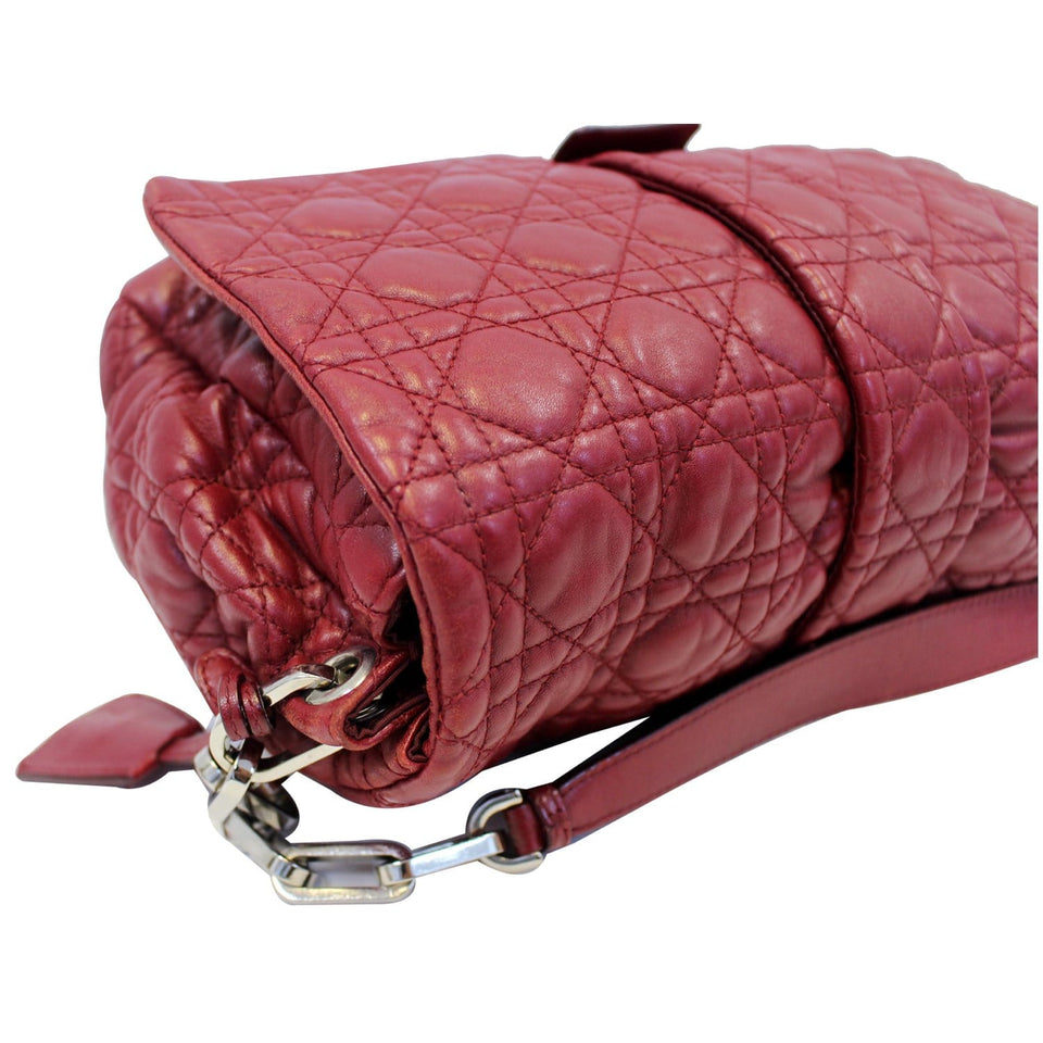 Christian Dior Medium Flap Cannage Leather Shoulder Bag Red