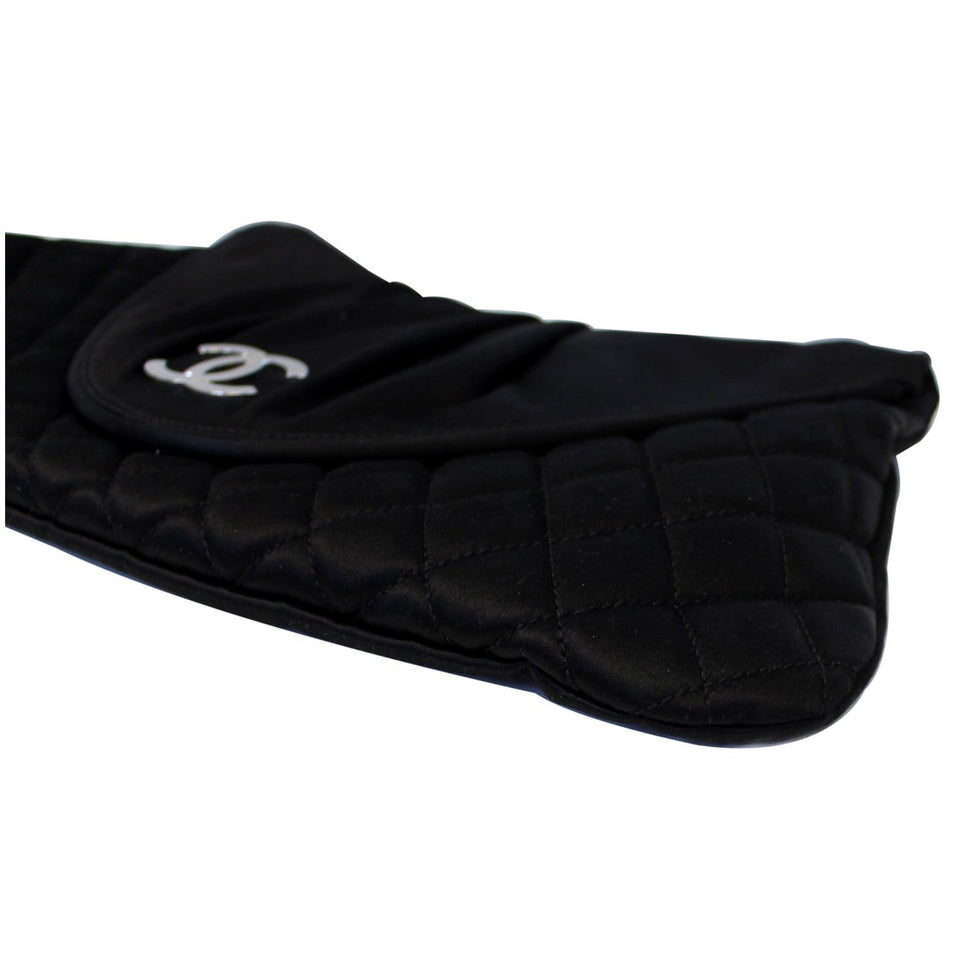 Chanel CC Half Moon Quilted Satin Clutch Black