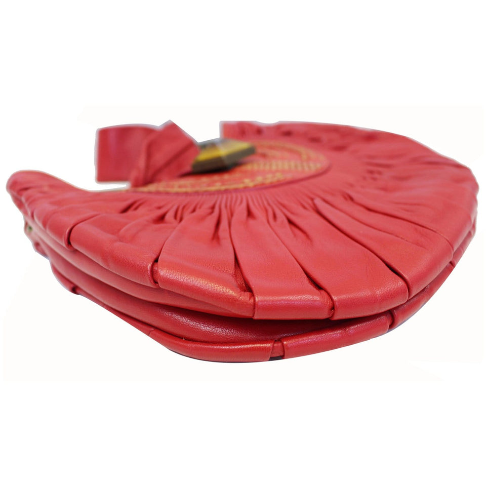 Christian Dior Plisse Pleated Leather Hobo Bag Red