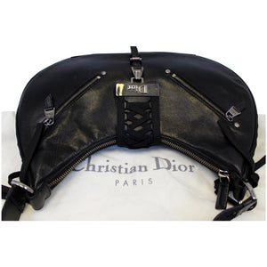 Christian Dior Lace Up Admit It Leather Hobo Bag Black