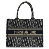 Christian Dior Book Medium Oblique Embroidery Tote Bag Blue