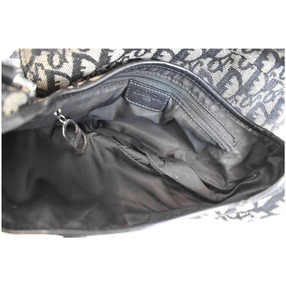 Christian Dior Saddle Oblique Jacquard Shoulder Bag Black