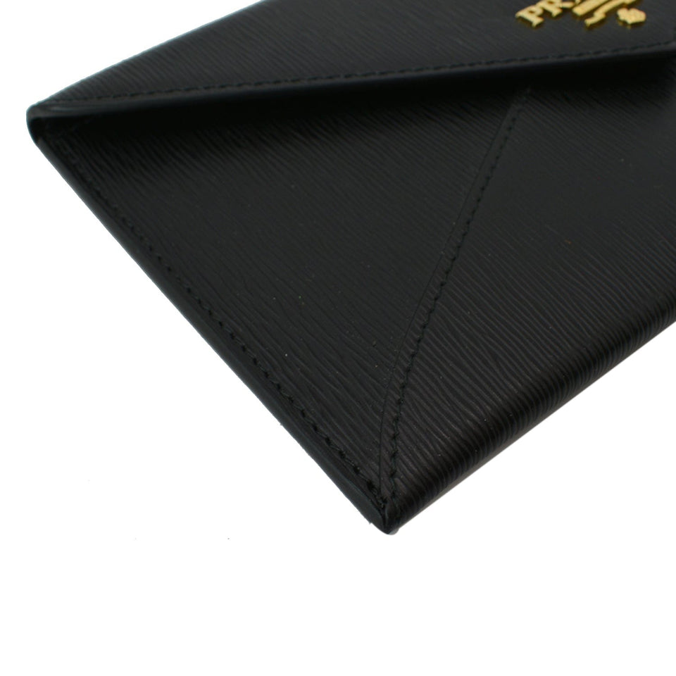 Prada Envelope Leather Clutch Wallet Black