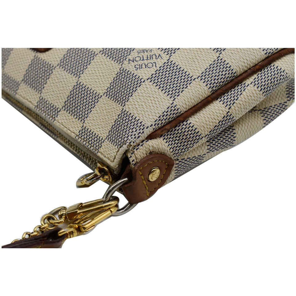 Louis Vuitton Pochette Eva Damier Azur Clutch Crossbody Bag White