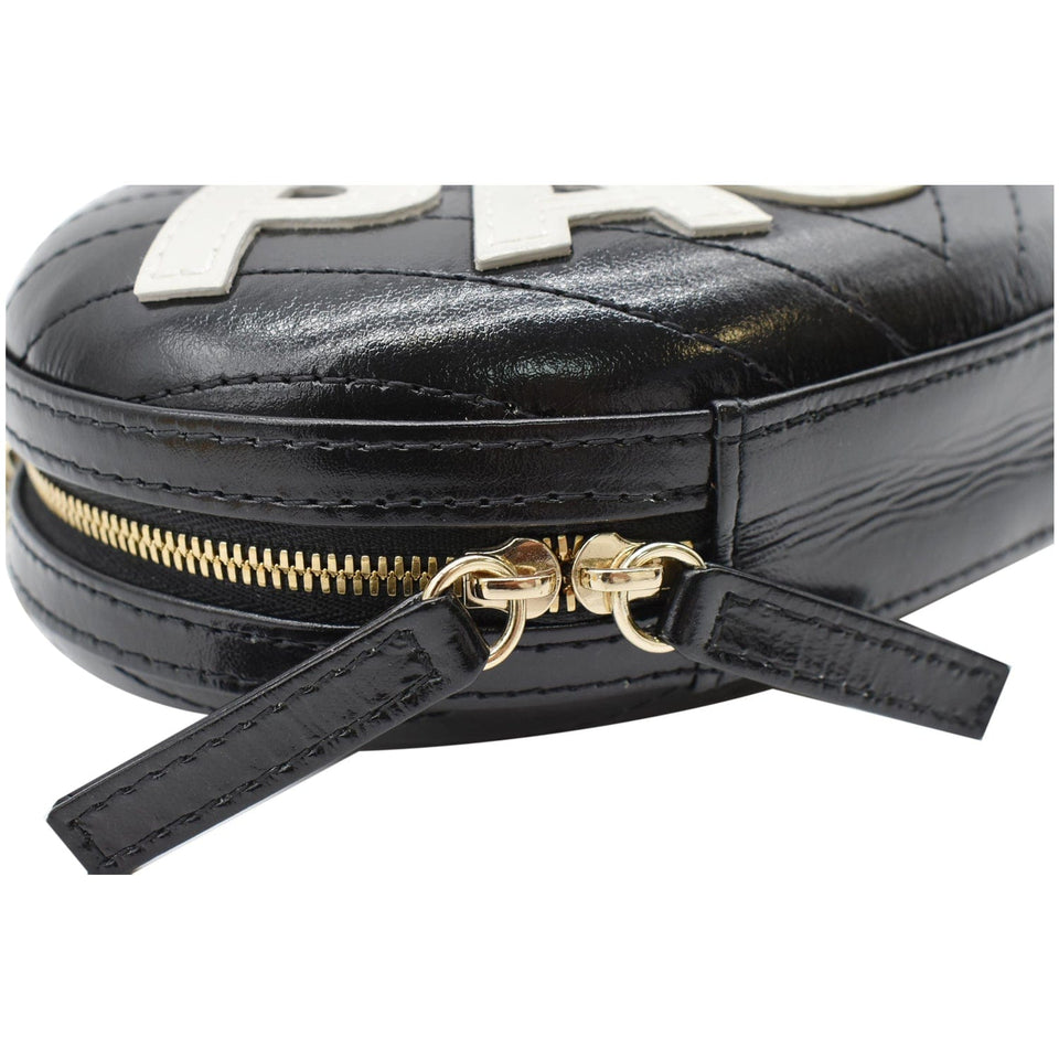 Chanel La Pausa Embroidered Chevron Leather Chain Clutch Bag Black
