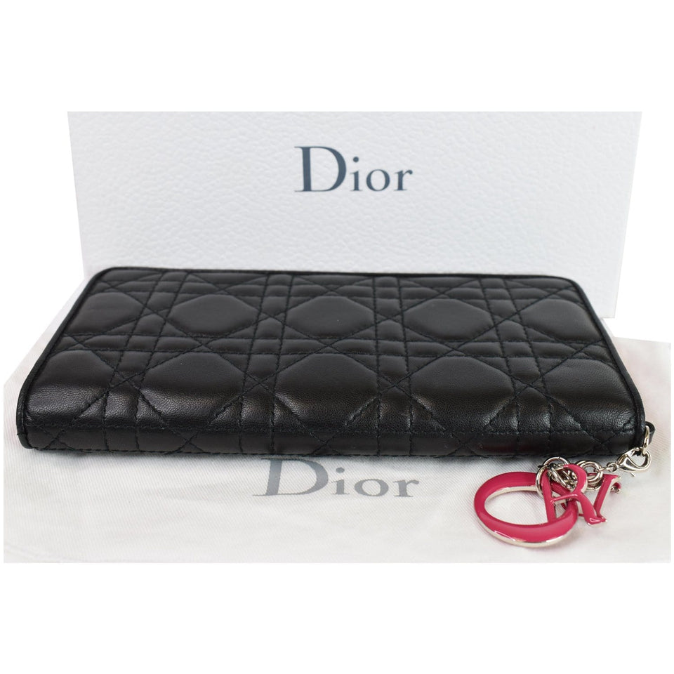 Christian Dior Cannage Lady Dior Charm Leather Wallet Black