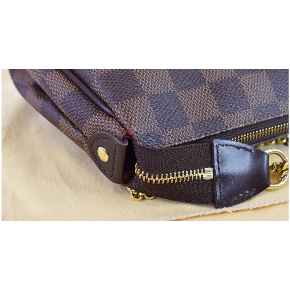 Louis Vuitton Pochette Eva Damier Ebene Clutch Crossbody Bag Brown