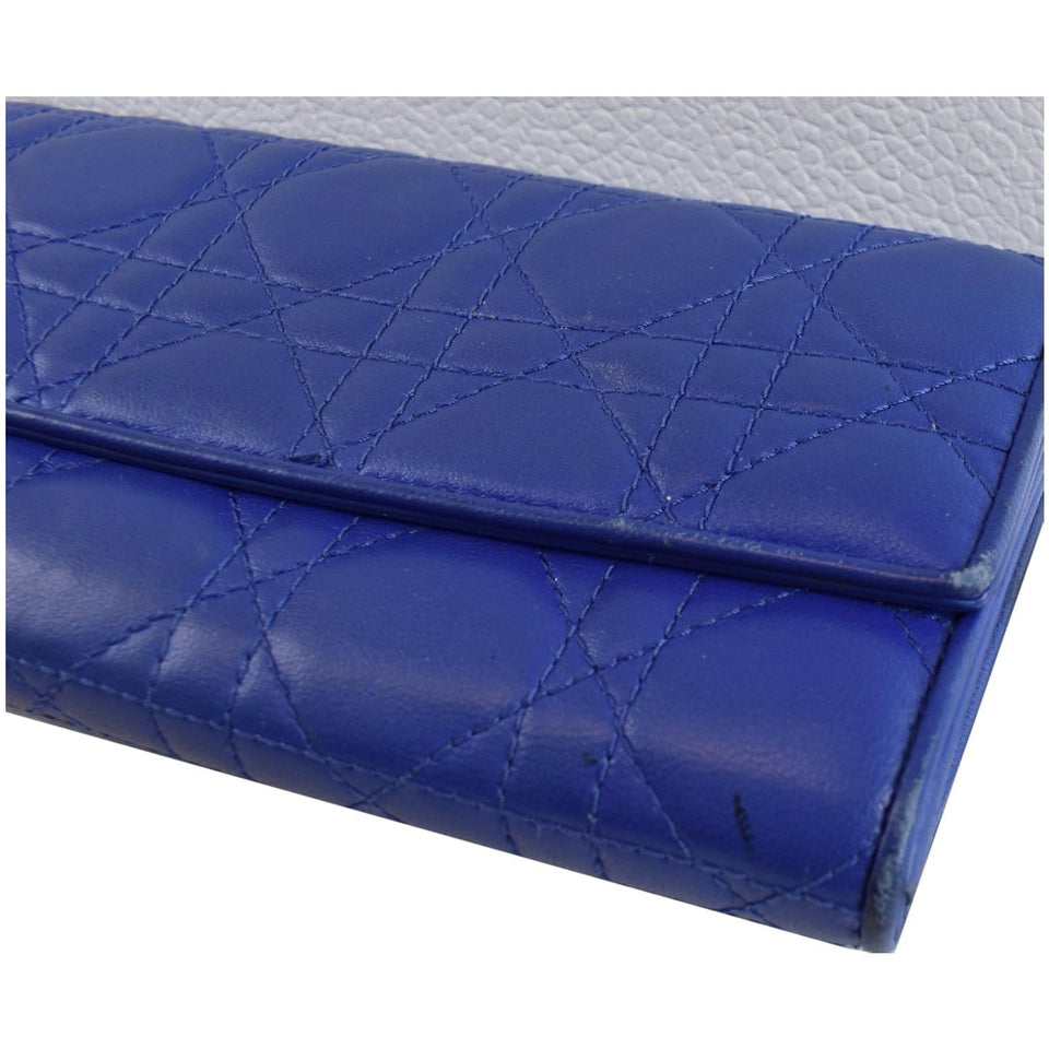 Christian Dior Cannage Lady Dior Charm Leather Wallet Blue