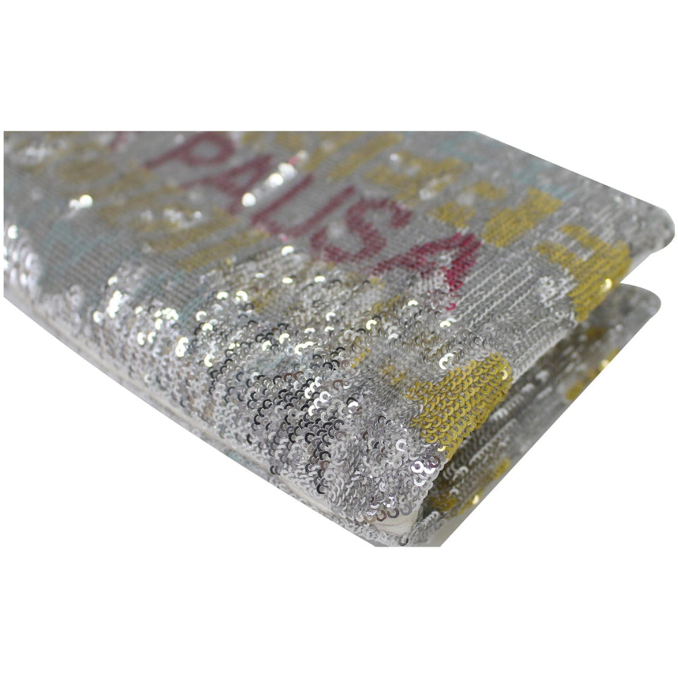 Chanel La Pausa Embroidered Satin Sequin Clutch Bag Silver