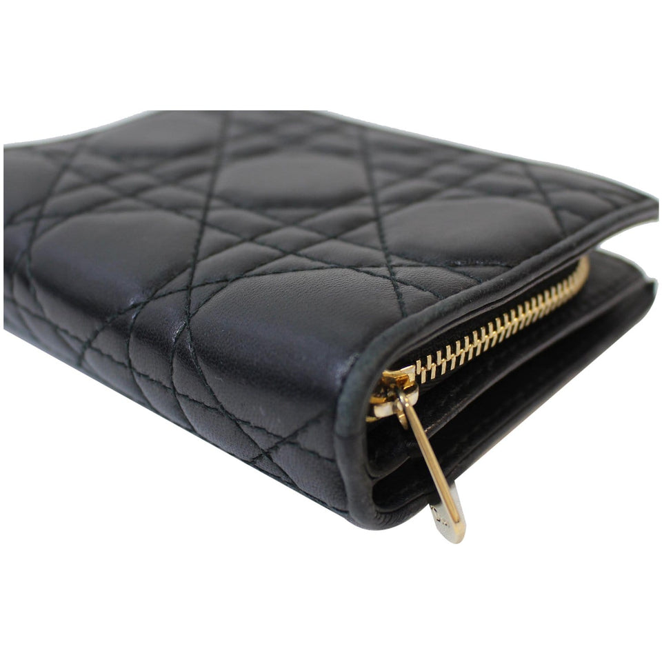 Christian Dior Mini Lady Dior Cannage Lambskin Compact Wallet Black