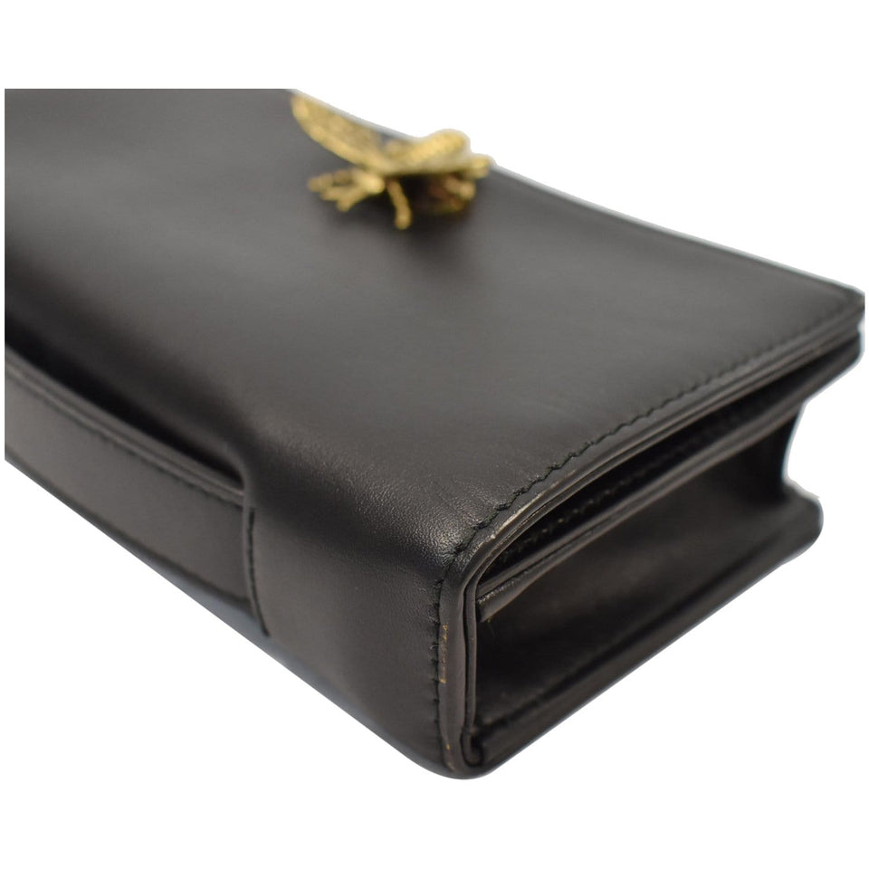 Christian Dior Bee Leather Pouch Clutch Bag Black