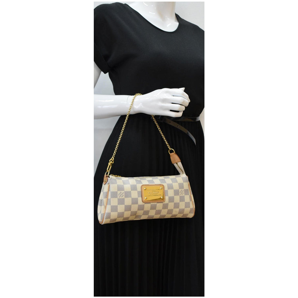 Louis Vuitton Pochette Eva Damier Azur Clutch Bag White