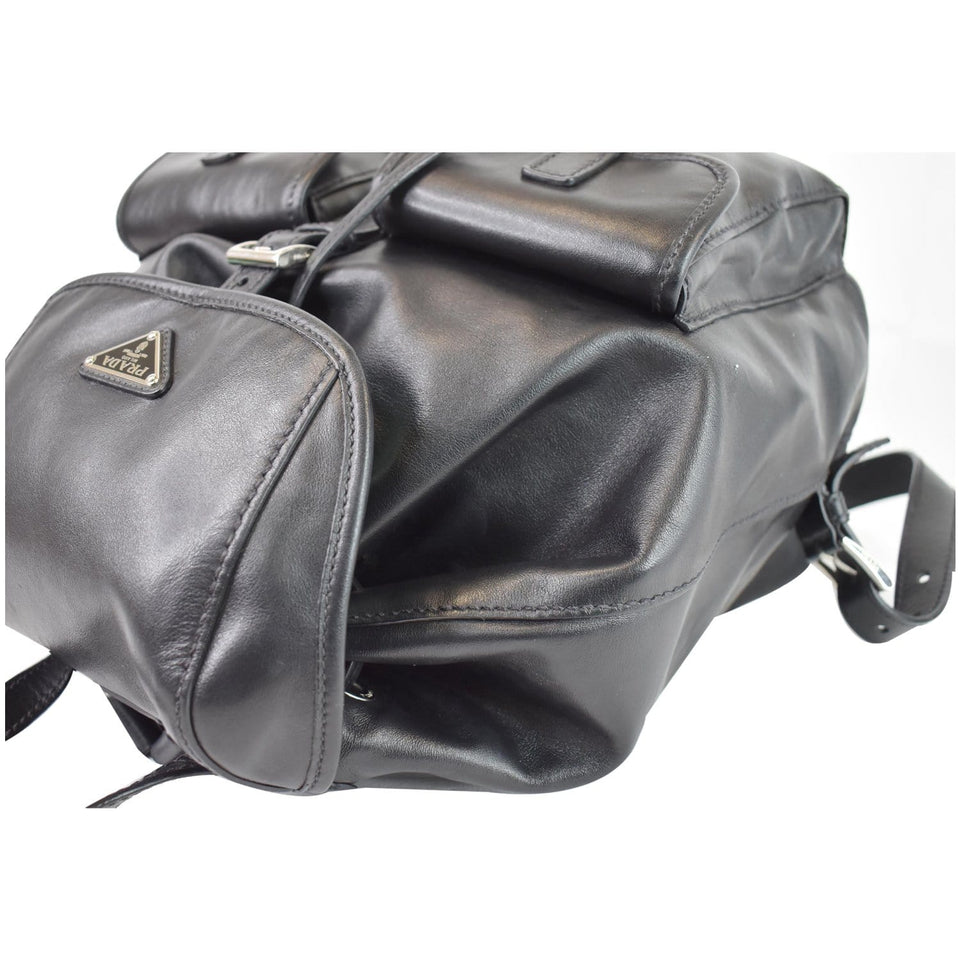 Prada Milano Double Pocket Leather Backpack Bag Black