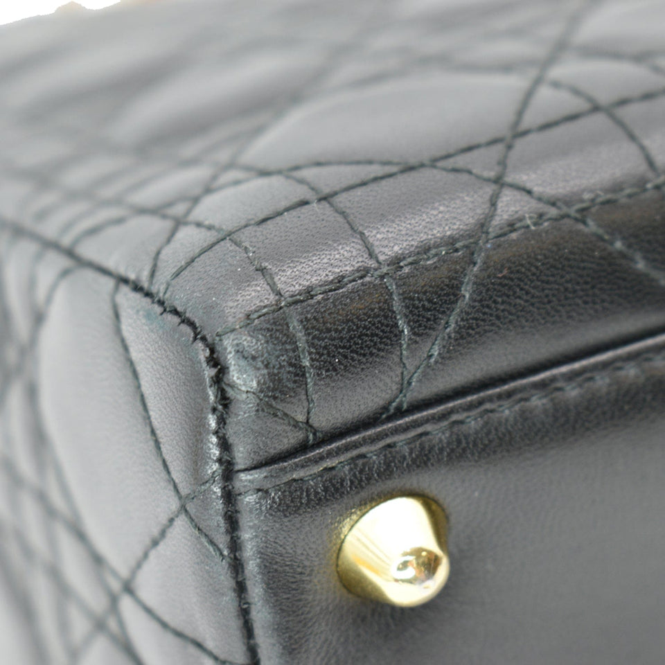 Christian Dior Large Lady Dior Cannage Lambskin Shoulder Bag Black