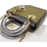 Christian Dior Mini Lady Dior Lizard Print Chain Shoulder Bag Metallic Gold