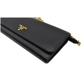 Prada Saffiano Leather Wallet on Chain Clutch Crossbody Bag Black