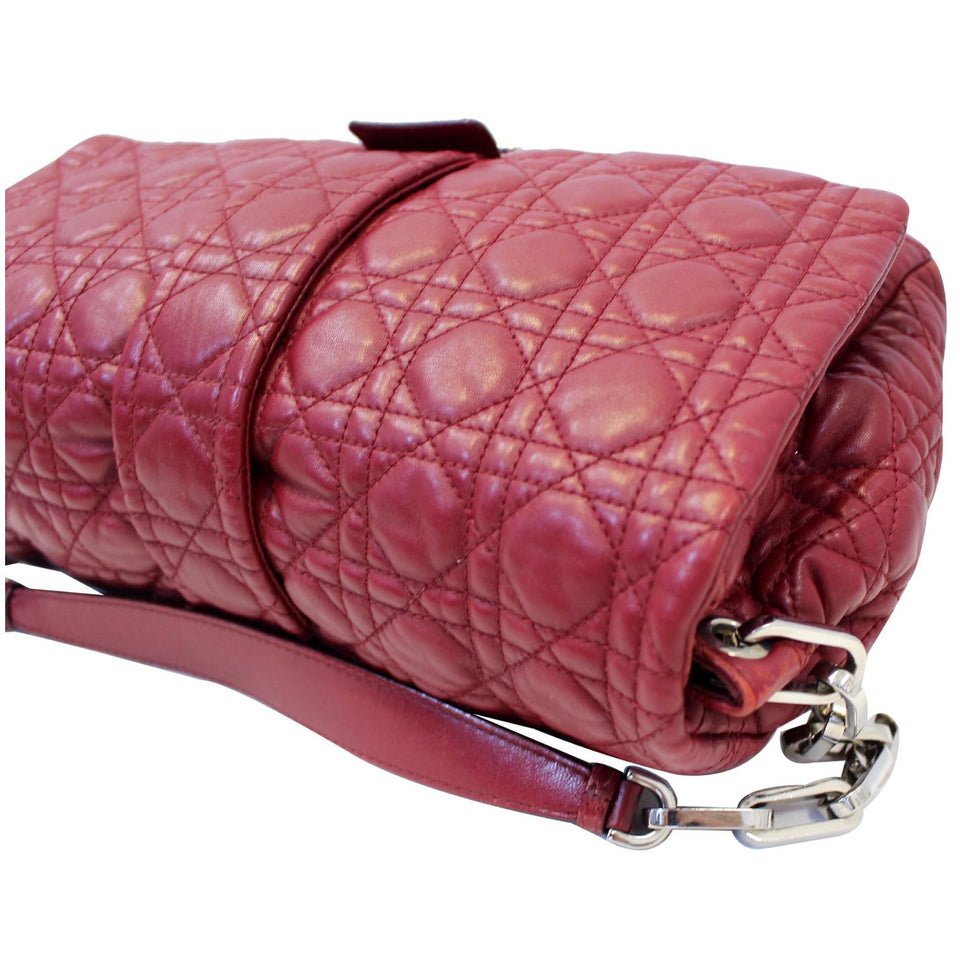 Christian Dior Medium Flap Cannage Leather Shoulder Bag Red