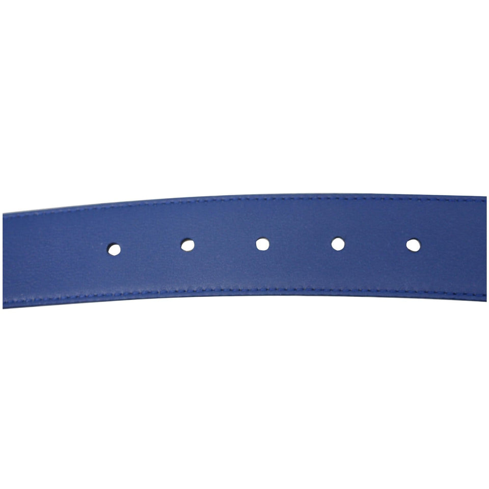 Prada Round Logo Blue Saffiano Leather Belt Size 40