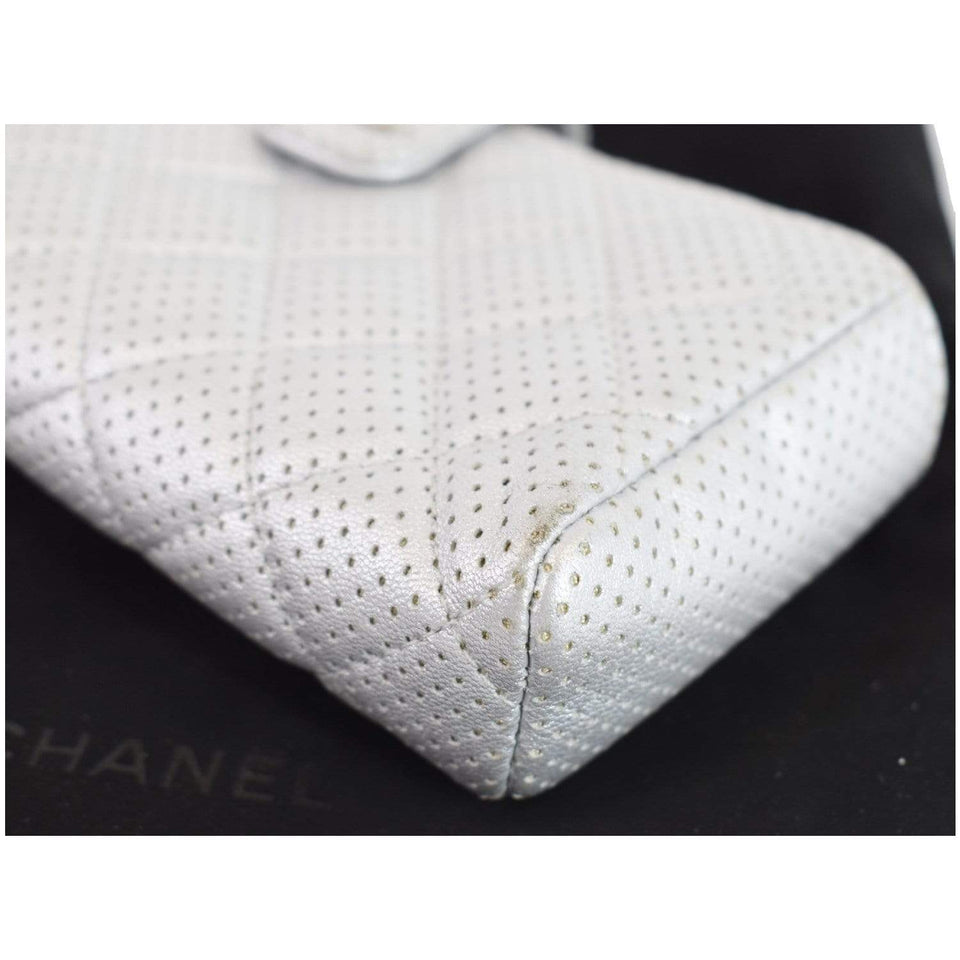 Chanel Perforated Lambskin Quilted Mini Phone Holder Clutch Silver - Last Call