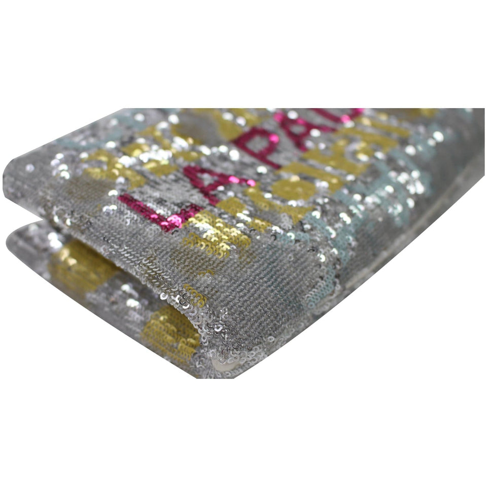 Chanel La Pausa Embroidered Satin Sequin Clutch Bag Silver