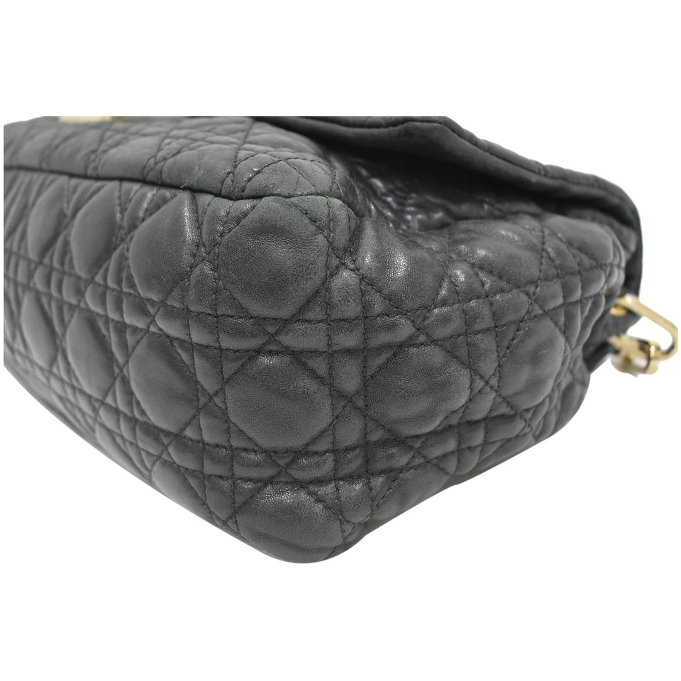 Christian Dior Cannage New Lock Flap Leather Shoulder Bag Black