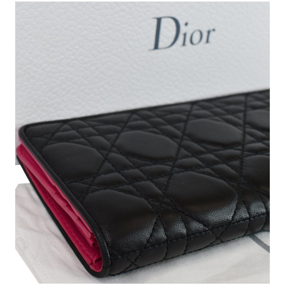 Christian Dior Cannage Lady Dior Charm Leather Wallet Black