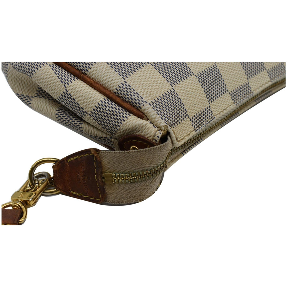 Louis Vuitton Pochette Eva Damier Azur Clutch Crossbody Bag White