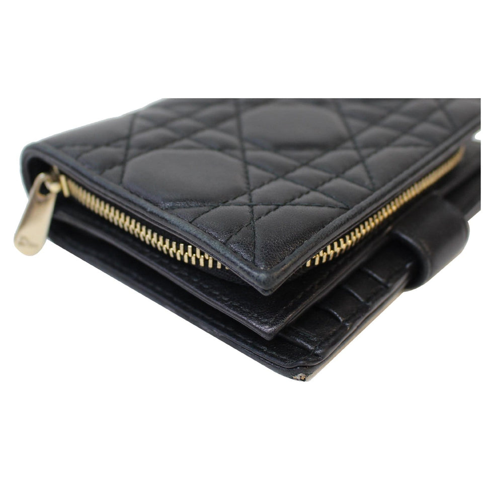 Christian Dior Mini Lady Dior Cannage Lambskin Compact Wallet Black