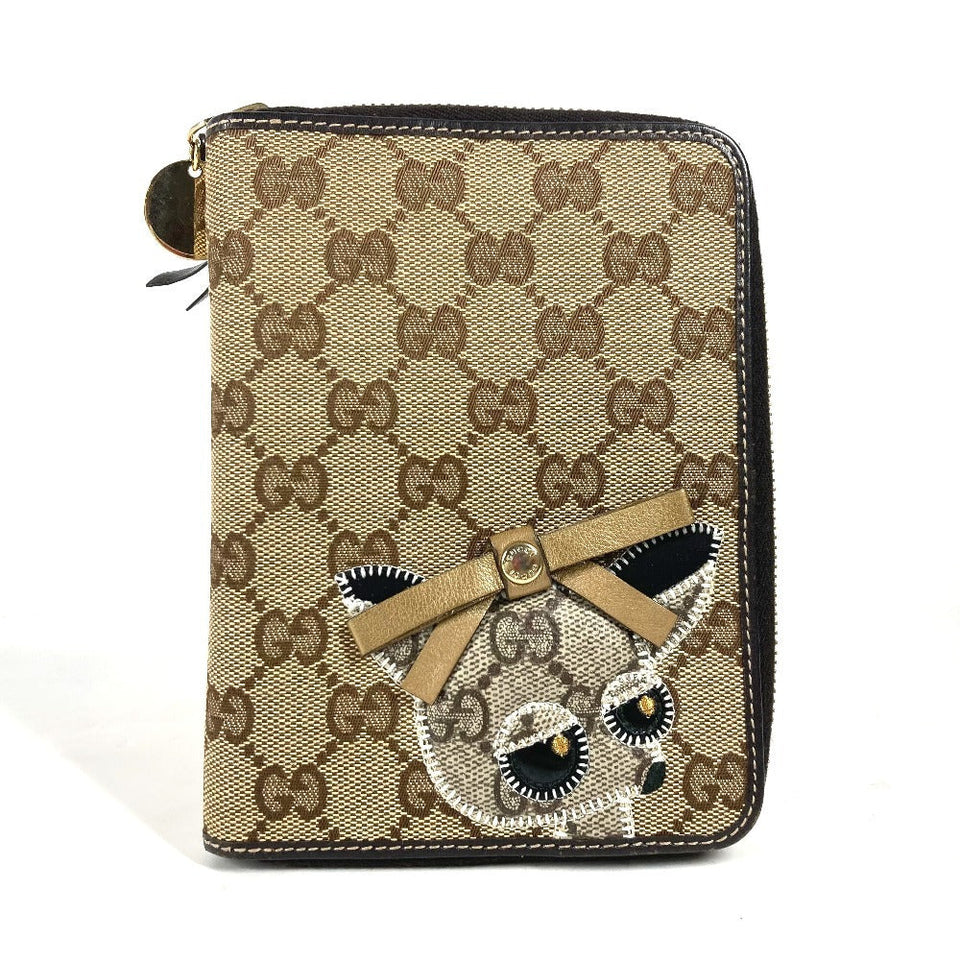 Gucci Notebook cover 233152 GG canvas / leather beige GG Gutsy Chihuahua dog