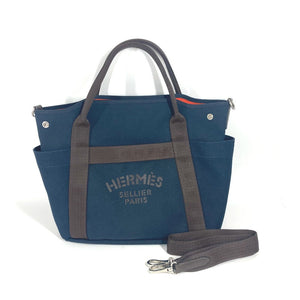 Hermes Tote Bag Leather / canvas Navy With bag-in-bag Sucked Pansage Groom