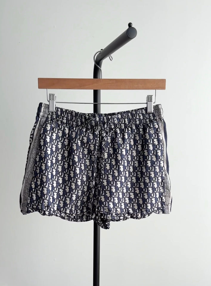 Christian Dior Navy Oblique Silk Logo Shorts - FR36 / 4