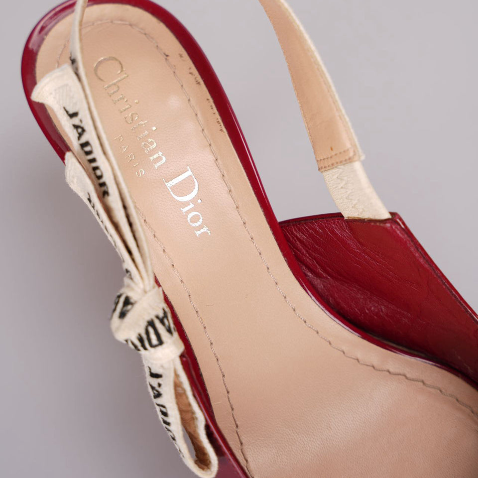 Christian Dior J'aDior Patent Leather Slingback 6cm Pumps 37D Burgundy