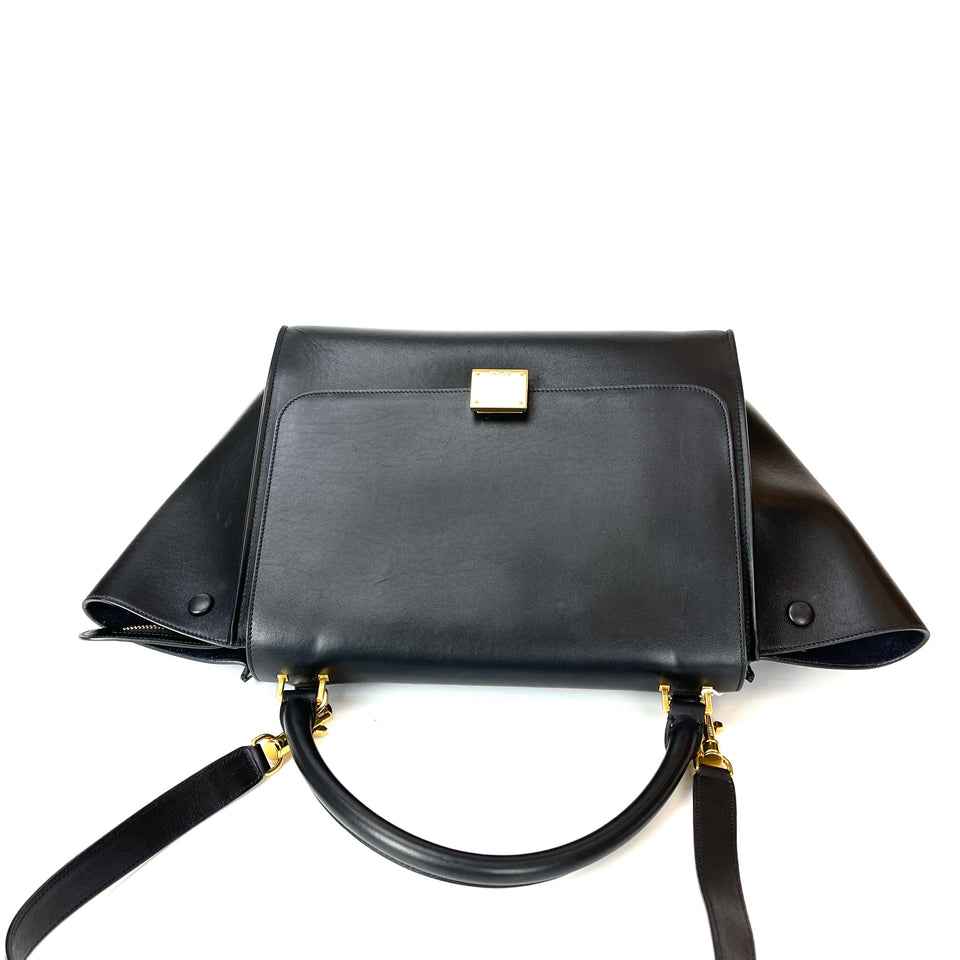Leather Trapeze Satchel Black