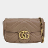 Gucci Marmont Super Mini Flap Leather Bag Beige Leather
