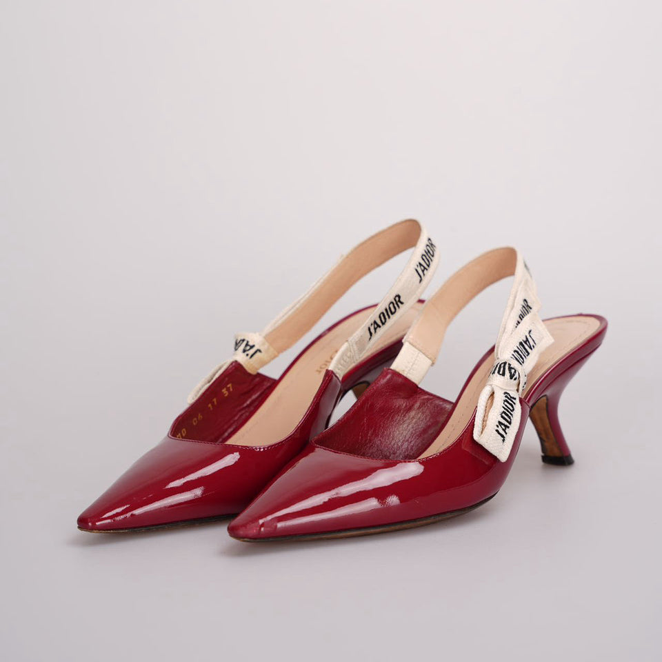Christian Dior J'aDior Patent Leather Slingback 6cm Pumps 37D Burgundy