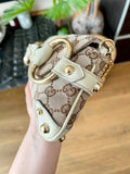 Gucci Horsebit 1955 Small Cloth Beige Monogram Yellow Web Shoulder bag