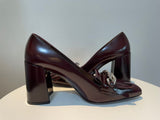 Prada Merlot Kiltie Chain Patent Leather Block-heel Pumps 39