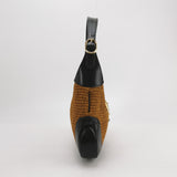 Gucci Jackie 1961 Beige Camel Wicker Bag Black Leather Gold Hardware Leather Strap