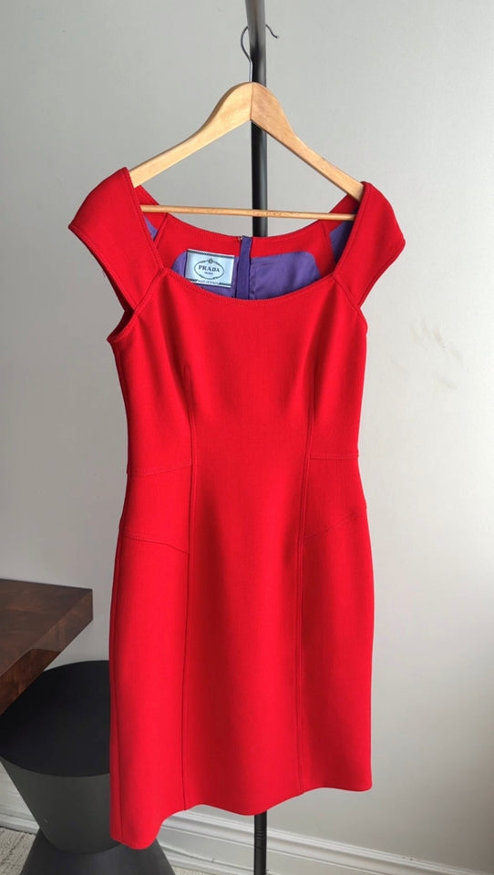 Prada Red Wool Seamed Wiggle Dress - M / 8