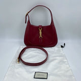 Gucci Jackie 1961 Red Burgundy Leather Bag Small with Adjustable Strap Gold Piston Lock